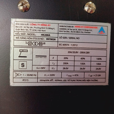 MÁY HÀN QUE ĐIỆN TỬ INVERTER 200A 220V (1.6-3.2MM) HỒNG KÝ HK200A (IGBT) - HÀNG CHÍNH HÃNG