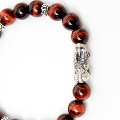  Vòng tay đá thạch anh mắt hổ nâu đỏ phối tỳ hưu bạc thái 8mm mệnh hỏa, thổ - Ngọc Quý Gemstones