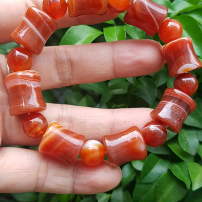 Vòng tay đá mã não đỏ kiểu Vòng hạt thống 14mm hạt tròn nhỏ Nam Nữ mệnh hoả mệnh thổ đeo ạ