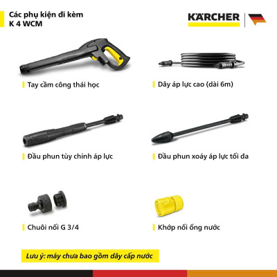 [Sản xuất Châu Âu] Máy phun rửa áp lực cao Karcher K 4 WCM - Động cơ từ - Công suất 1800W - Bảo hành 24 tháng - Hàng Chính Hãng