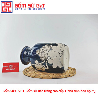 Lọ hoa men hỏa biến dáng phích cổ thấp vẽ sen Gốm Sứ G&T