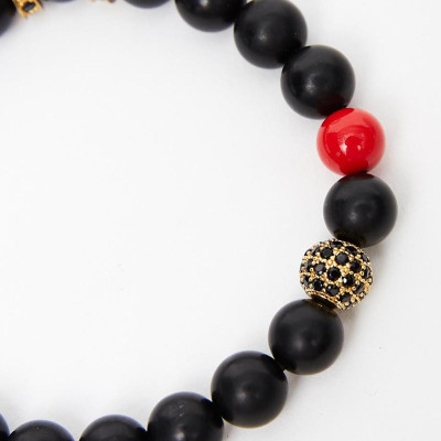  Vòng tay đá obsidian phối san hô đỏ 8mm mệnh thủy, mộc - Ngọc Quý Gemstones