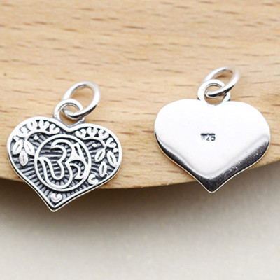 Combo 3 cái charm bạc hình trái tim họa tiết hoa văn treo - Ngọc Quý Gemstones