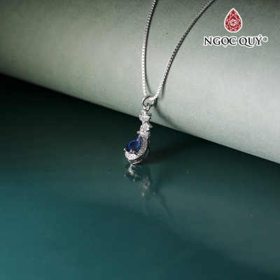 Dây chuyền bạc giọt nước Sapphire xanh dương bọc bạc 10x7mm - Ngọc Quý Gemstones