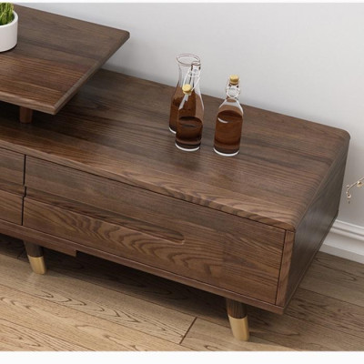 Kệ TV gỗ tự nhiên nguyên khối hình chữ nhật mặt kính 1m5, kệ tivi cao cấp LUX-KTV06