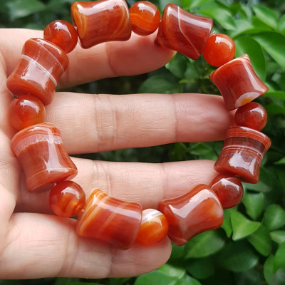 Vòng tay đá mã não đỏ kiểu Vòng hạt thống 14mm hạt tròn nhỏ Nam Nữ mệnh hoả mệnh thổ đeo ạ