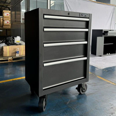 Tủ dụng cụ CSPS 61cm - 04 hộc kéo màu đen bánh xe (tay cầm trắng)