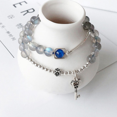 Vòng 2 line đá xà cừ ánh xanh phối charm khóa mệnh thủy, kim - Ngọc Quý Gemstones