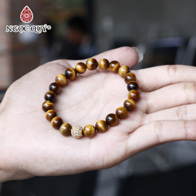 Vòng tay đá mắt hổ vàng nâu phối charm hợp kim đính đá mệnh thổ, kim - Ngọc Quý Gemstones