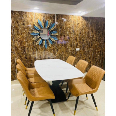 Bộ bàn ăn chân X 1m6 + 6 ghế Loft Trám mặt đá ceramic  Thương hiệu Nội Thất Bình Long 