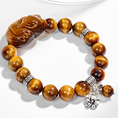 Vòng tay thạch anh mắt hổ vàng nâu phối hồ ly & hoa 5 cánh (10mm) Ngọc Quý Gemstones