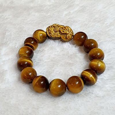 Vòng Tay Tỳ Hưu Đá Mắt Hổ Thiên Nhiên Vàng Nâu 14li - VTCT0022