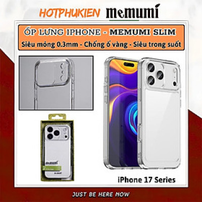 ốp lưng siêu mỏng 0.3mm trong suốt chống ố vàng cho iPhone 17 Pro Max / 17 Air / iP 17 Pro / 17 hiệu Memumi Slim Clear - Chống trầy xước, độ trong full HD, siêu mỏng ốp như không ốp - Hàng nhập khẩu