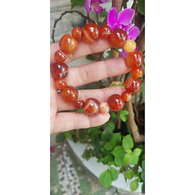 Vòng mã não đỏ kiểu hạt bầu tròn to 15mm nhỏ 10mm màu đỏ vân đẹp nam nữ mệnh hỏa mệnh thổ đeo đẹp ạ