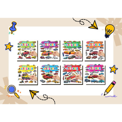 Combo 8 cuốn sticker trò chơi dán hình cho bé - tìm hiểu đầy đủ về các loại xe trên thế giới - sticker thế giới xe - Phát triển IQ - EQ - CQ