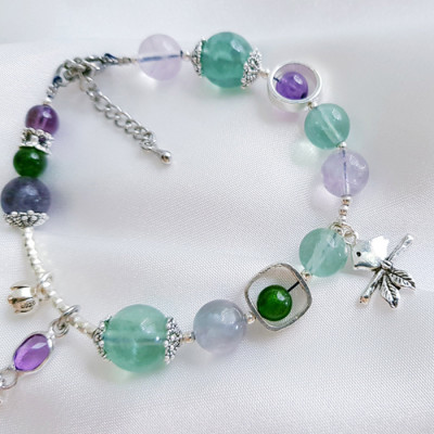 Vòng Tay Laliz Mệnh Hỏa Đá Flourite Charm Bạc Và Đá Thạch Anh Tím - TAR.04