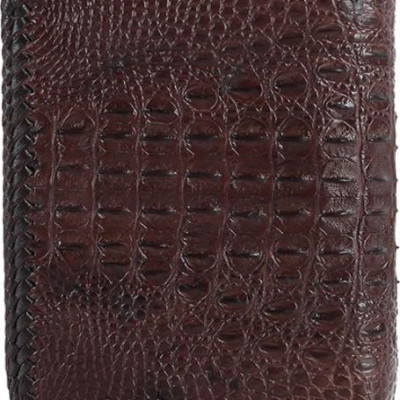 Bóp nam Huy Hoàng da cá sấu nguyên con đan viền kiểu đứng màu nâu đất HT2763