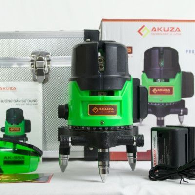 Máy cân bằng tia laser AKUZA AK-555, Máy bắn cốt, máy cân mực, Máy đánh thăng bằng laser 5 tia xanh thế hệ mới 2020
