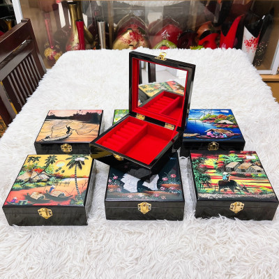 Hộp Trang Sức sơn mài cao cấp vuông 16x16 đựng đồ trang sức, vật dụng nhỏ xinh phòng ngủ, trang trí, quà tặng ý nghĩa