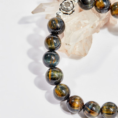 Vòng tay phong thủy nữ đá mắt hổ xanh đen charm bạc 8mm mênh thủy , mộc - Ngọc Quý Gemstones