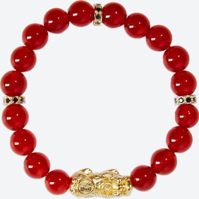 Vòng tay đá mã não đỏ charm tỳ hưu bọc vàng 24k Ngọc Quý Gemstones