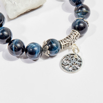 Vòng tay phong thủy đá mắt ưng charm cây 10mm mệnh thủy , mộc - Ngọc Quý Gemstones