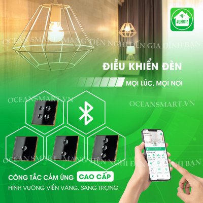 Công Tắc Cảm Ứng Thông Minh Bluetooth Mesh Hunonic Premium, Công Tắc Điều Khiển Từ Xa Qua Điện Thoại Hình Vuông - HNPREVD