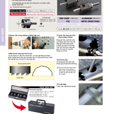 MŨI KHOÉT THÉP GIÓ HOLE SAW BI-METAL HS-S CHIỀU SÂU KHOÉT 24MM/50MM (12MM-21MM) UNIKA (HSS12- HSS21) - HÀNG CHÍNH HÃNG