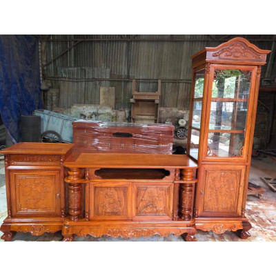 Kệ tivi kết hợp tủ rượu lệch gỗ hương đá