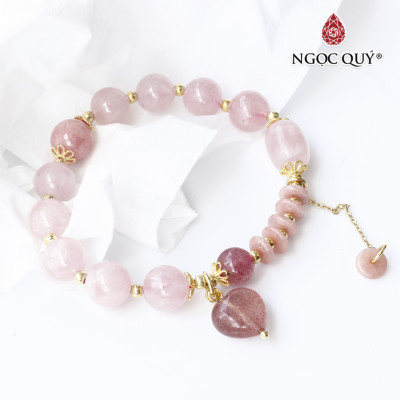 Vòng đá thạch anh hồng phối thạch anh dâu và đá đào hoa mệnh hỏa, thổ - Ngọc Quý Gemstones