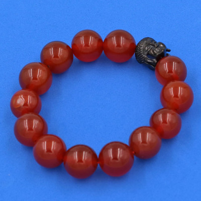 Vòng đeo tay mã não đỏ 14 ly cẩn hạt Phật A Di Đà inox đen VMNONLE14 - hợp mệnh Hỏa, mệnh Thổ