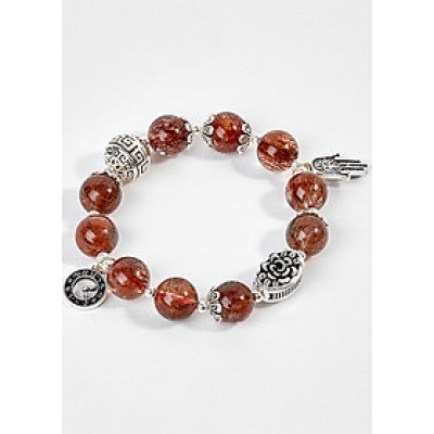 Vòng Tay Đá Thạch Anh Tóc Đỏ Phối Charm Đồng Hồ Bạc Ngọc Quý Gemstones