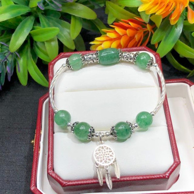 Vòng đá xanh mix bạc Tài Lộc