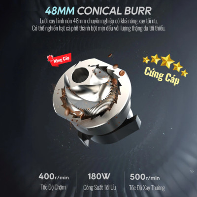 Máy xay hạt cà phê chuyên nghiệp Single Dose, tích hợp 36 chế độ xay, Thương hiệu Mỹ cao cấp HiBREW G5 - Hàng Nhập Khẩu