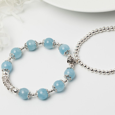 Vòng 2 line đá Aquamarine phối charm bạc size hạt 10mm mệnh thủy, mộc - Ngọc Quý Gemstones