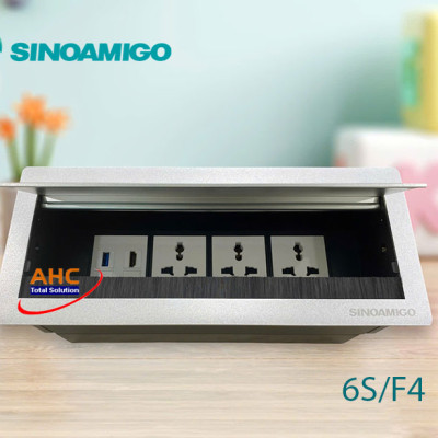 Hộp ổ điện âm bàn họp màu bạc Sinoamigo STS-6S/F4. Tích hợp điện, HDMI, USB 3.0 - Hàng chính hãng
