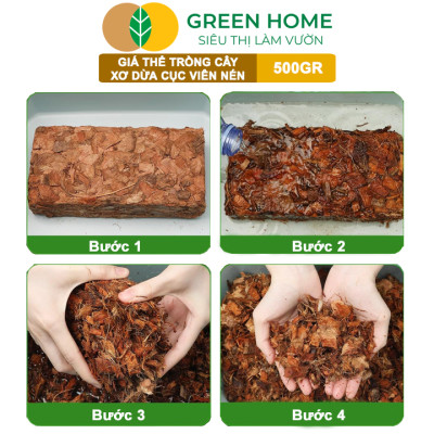Xơ Dừa Cục Greenhome, Viên 500gr, Sơ Dừa Nén, Nở Gấp 5 Lần, Kích Thích Rễ, Thoát Nước Tốt Giá Thể Kiểng Lá, Phong Lan