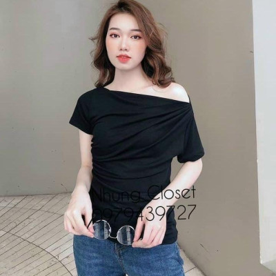 ÁO THUN LỆCH VAI RÚM EO_ÁO KIỂU HỞ VAI NỮ