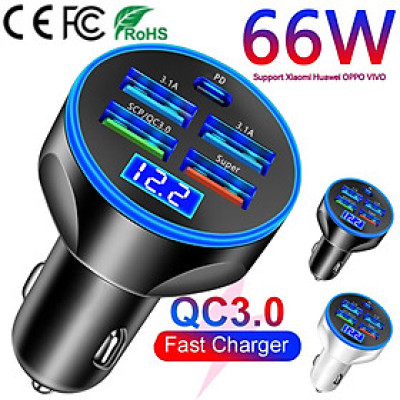 Tẩu SạcÔ Tô 5 Cổng USB Nhanh – Cốc Sạc Thông Minh Qualcomm 3.0 Cho Xe 12V-24V, ĐÈN TRANG TRÍ , ĐỒNG HỒ TREO TƯỜNG