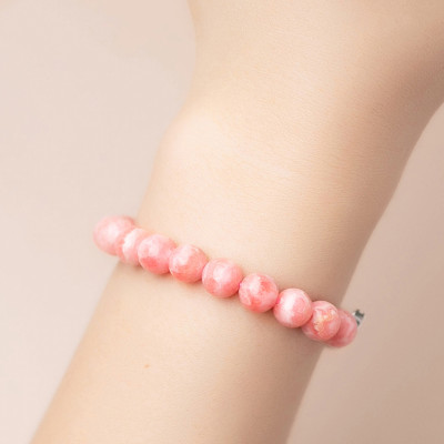 Vòng tay đá Rhodochrosite phối charm hoa mệnh hỏa, thổ - Ngọc Quý Gemstones