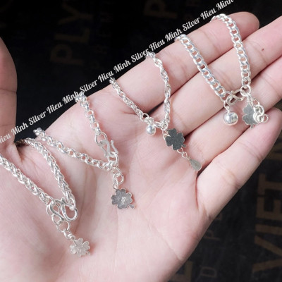 Lắc Tay Cho Bé Bạc Ta Cỏ 4 Lá Chính Hãng Bạc Hiểu Minh LTE564