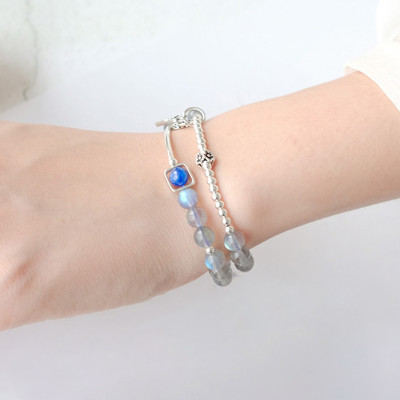 Vòng 2 line đá xà cừ ánh xanh phối charm khóa mệnh thủy, kim - Ngọc Quý Gemstones