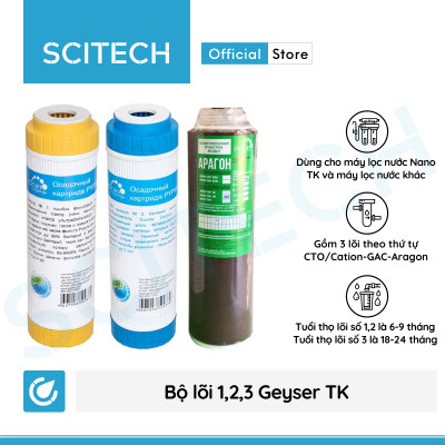 Bộ lõi số 1,2,3 máy lọc nước Nano Geyser TK (Lõi CTO/Cation-GAC-Aragon) - Hàng chính hãng