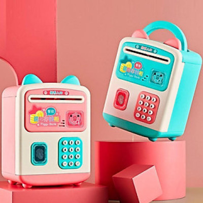 Két Sắt Tai Mèo Cảm Ứng Vân Tay Piggy Bank Có Quai Sách