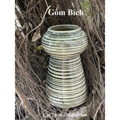 Bình Hoa Lọ Hoa Giả Vuốt Dáng Búp Bê Tròn Men Mộc Gốm Sứ Bát Tràng - Gốm Bích