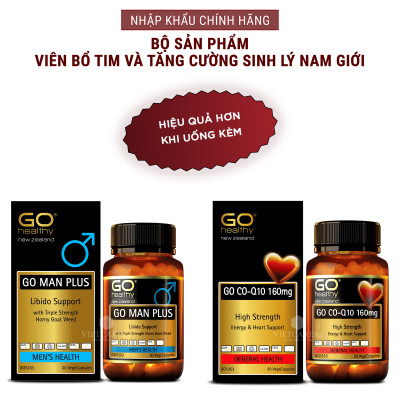 Bộ Sản Phẩm Giúp Tăng Cường Sinh Lực - Sinh Lý Nam, Làm Chậm Quá Trình Mãn Dục Nam: Go Man Plus 30 Viên, Bổ Tim Go Co Q10 160mg 30 Viên