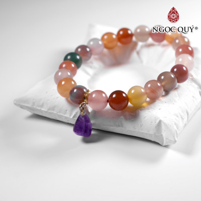 Vòng đá chalcedony đa sắc 9mm phối charm - Ngọc Quý Gemstones
