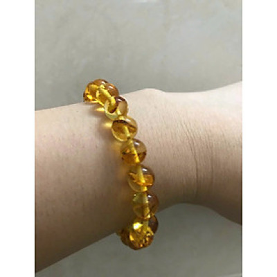 Vòng đeo Tay Nữ Hổ Phách Vàng sịn đẹp size hạt 8mm hợp Nữ mệnh Kim mệnh Thổ mệnh Thủy ạ