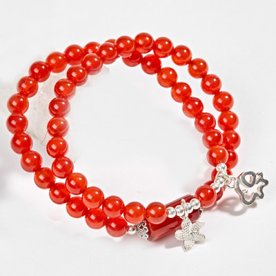 Vòng 2 Line Đá Mã Não Đỏ Phối Charm Bạc (6mm) Ngọc Quý Gemstones