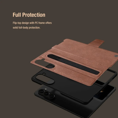 Case bao da chống sốc cho Samsung Galaxy Z Fold 5 trang bị ngăn đựng S-Pen hiệu Nillkin Aoge Leather Cover Case (bảo vệ máy cực tốt, chất liệu da thật cao cấp, thiết kế thời trang cá tính) - hàng nhập khẩu